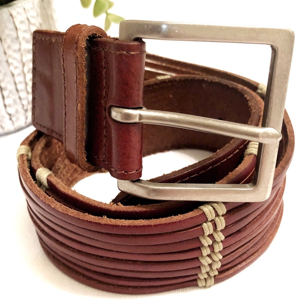 TALBOTS • Cognac Leather Woven Belt